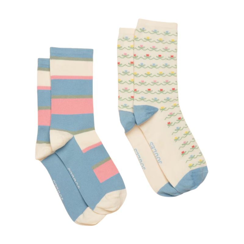 Joules Ladies Everyday Sock 2 Pack - Blue Ecru