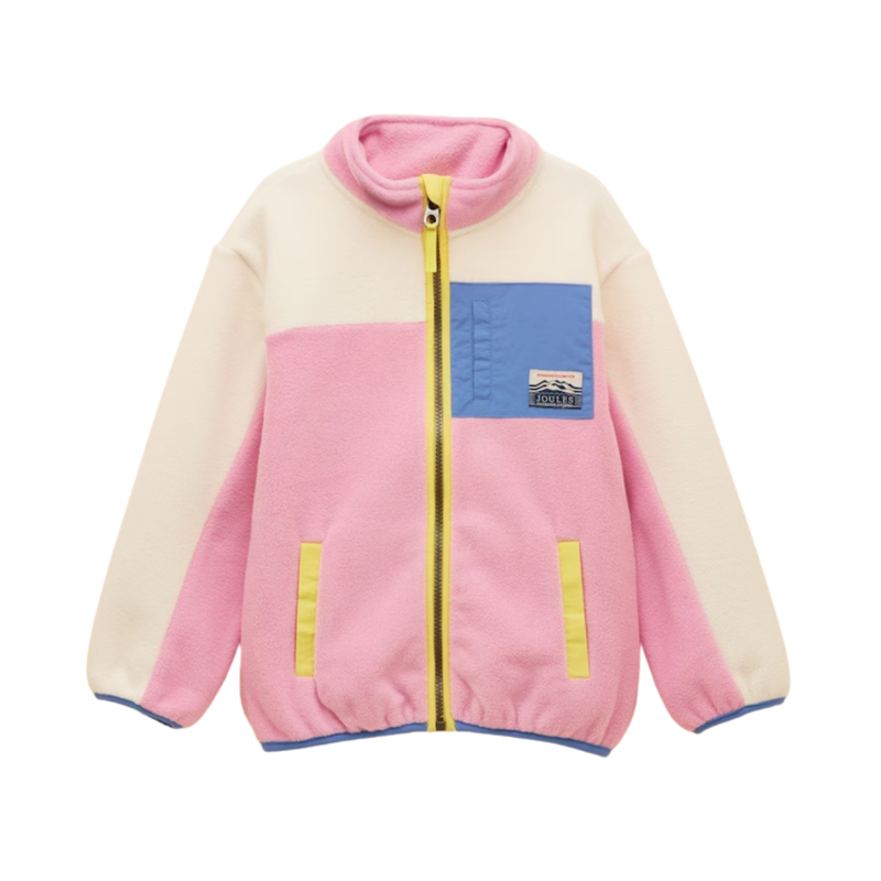Joules Girls' Summit Zip Up Polar Fleece - Pink/Cream