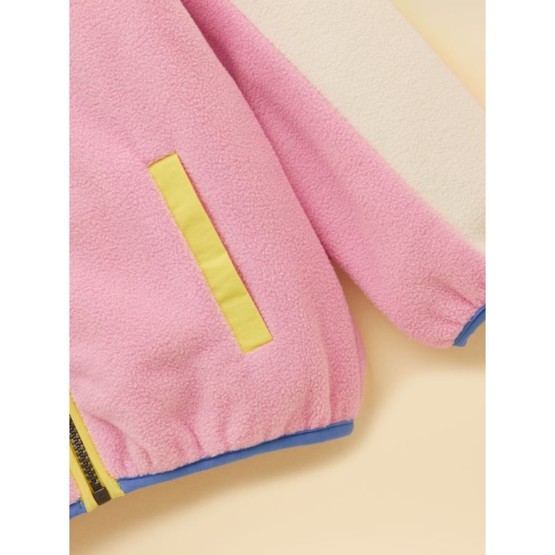Joules Girls' Summit Zip Up Polar Fleece - Pink/Cream-2