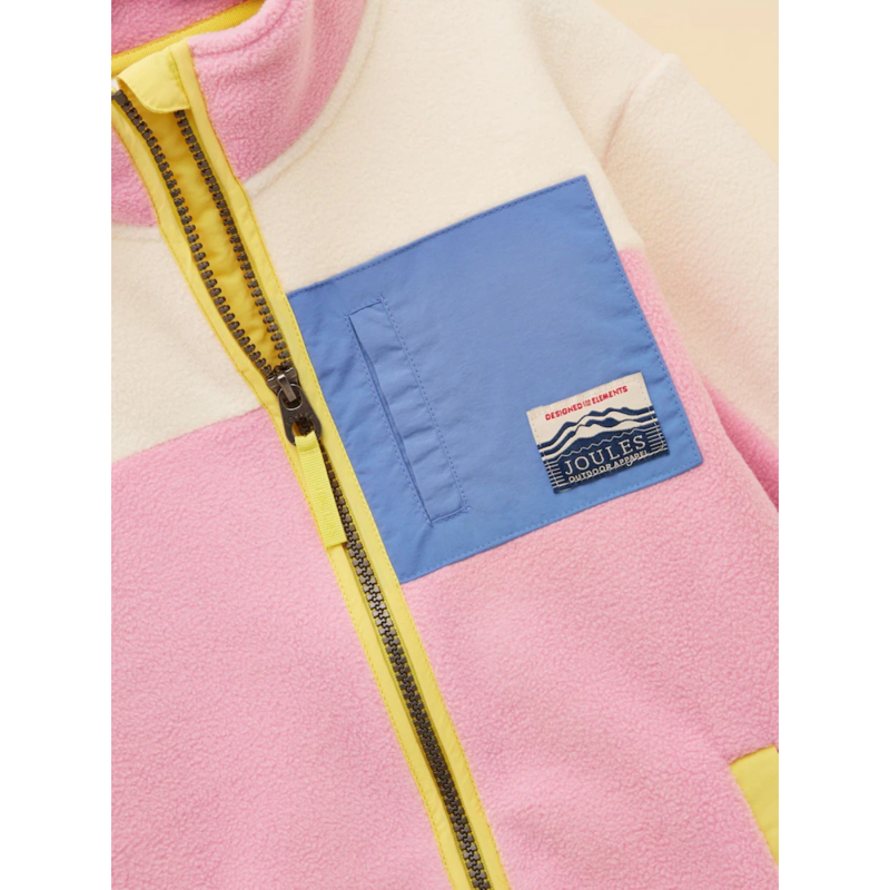 Joules Girls' Summit Zip Up Polar Fleece - Pink/Cream-3