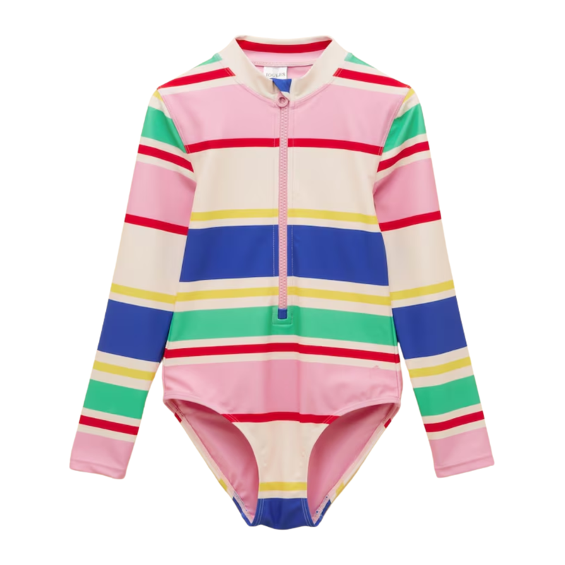 Joules Girls' Long Sleeve Sunsafe Swimsuit - Multi Stripe