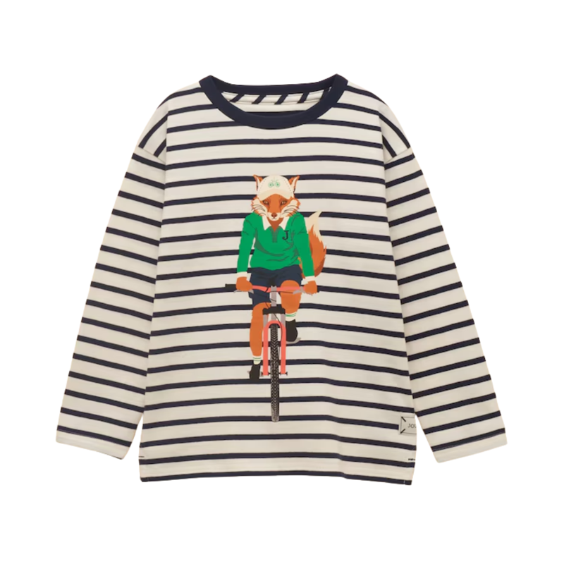 Joules Boys' Finlay Jonty Fox Long Sleeve Top - Cream/Navy