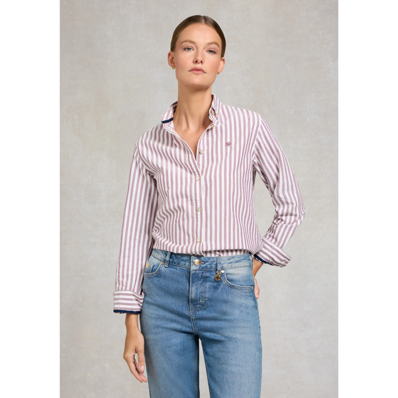 Holland Cooper Oxford Shirt - Washed Burgundy Stripe