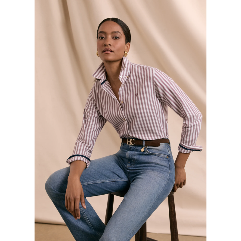 Holland Cooper Oxford Shirt - Washed Burgundy Stripe-3