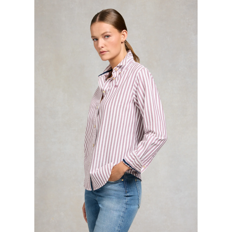 Holland Cooper Oxford Shirt - Washed Burgundy Stripe-1