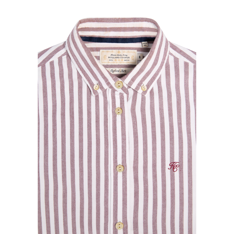Holland Cooper Oxford Shirt - Washed Burgundy Stripe-5