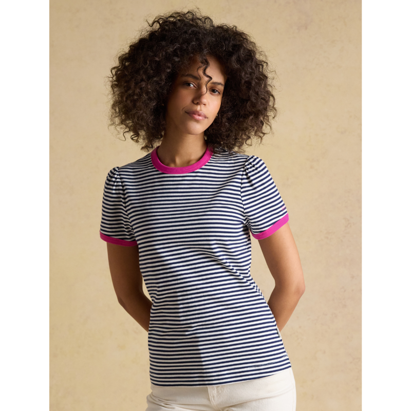 Joules Ladies Erin Short Sleeve Jersey T-Shirt - Navy Stripe-1