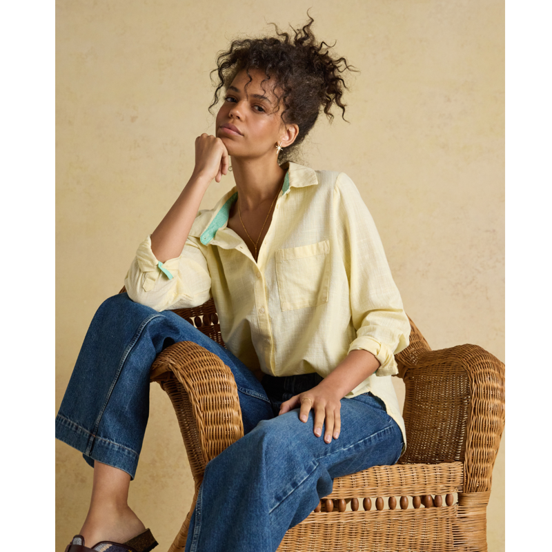 Joules Ladies Ida Puppytooth Long Sleeve Cotton Shirt - Yellow-6