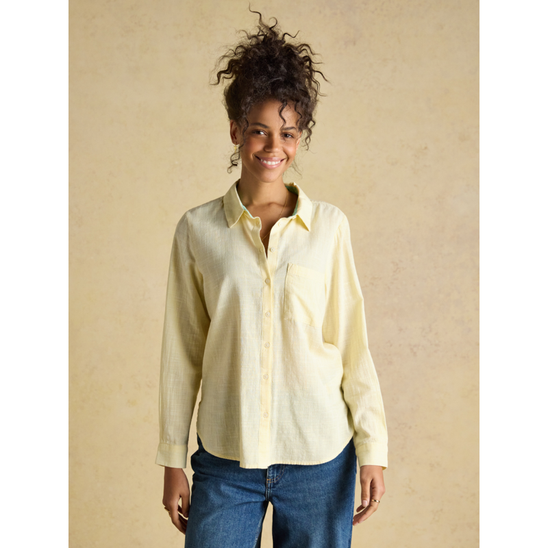 Joules Ladies Ida Puppytooth Long Sleeve Cotton Shirt - Yellow-1