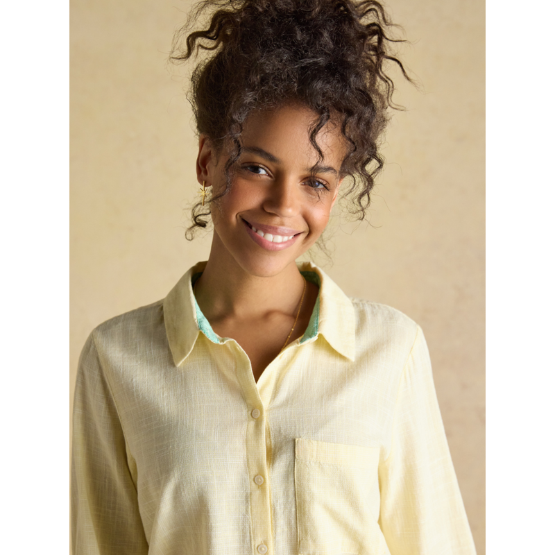 Joules Ladies Ida Puppytooth Long Sleeve Cotton Shirt - Yellow-5