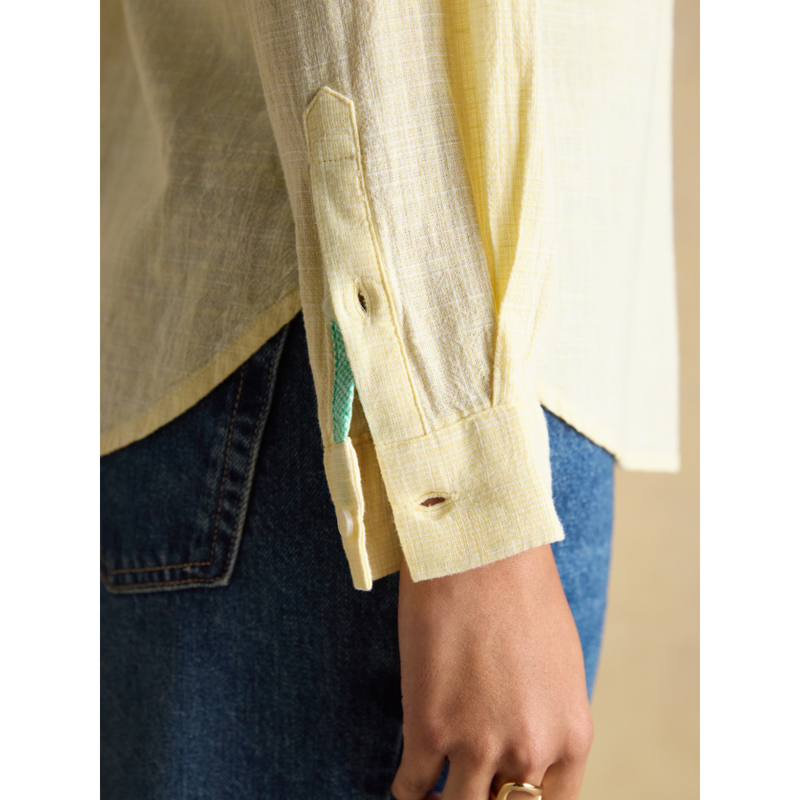 Joules Ladies Ida Puppytooth Long Sleeve Cotton Shirt - Yellow-4