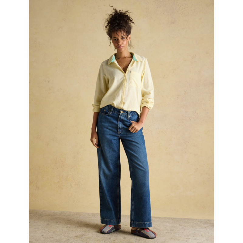 Joules Ladies Ida Puppytooth Long Sleeve Cotton Shirt - Yellow-3