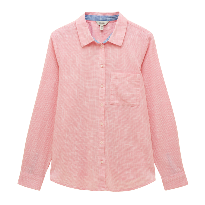 Joules Ladies Ida Puppytooth Long Sleeve Cotton Shirt - Pink