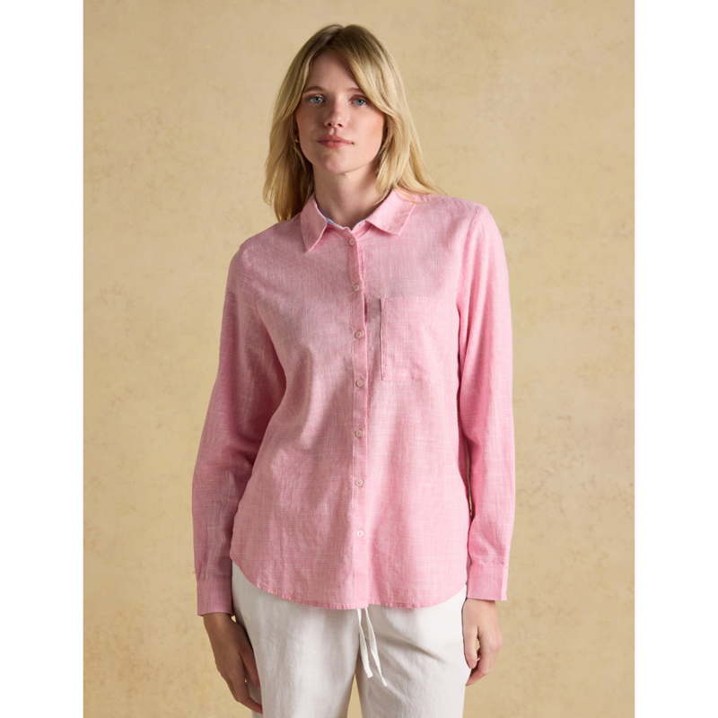 Joules Ladies Ida Puppytooth Long Sleeve Cotton Shirt - Pink-1