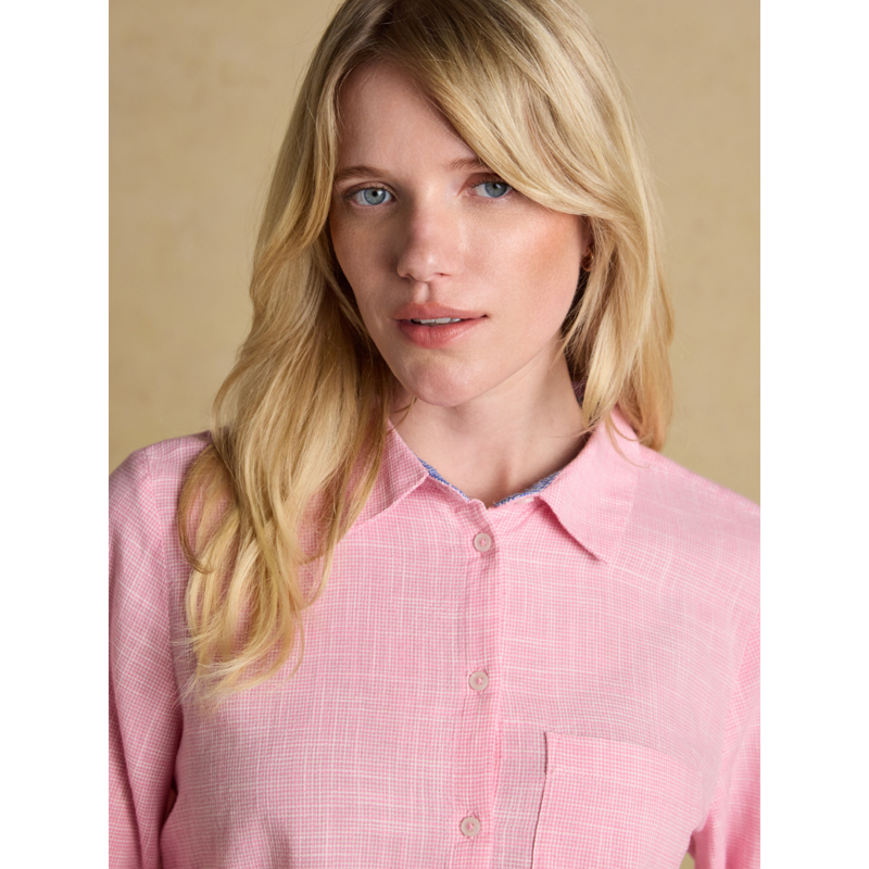Joules Ladies Ida Puppytooth Long Sleeve Cotton Shirt - Pink-4