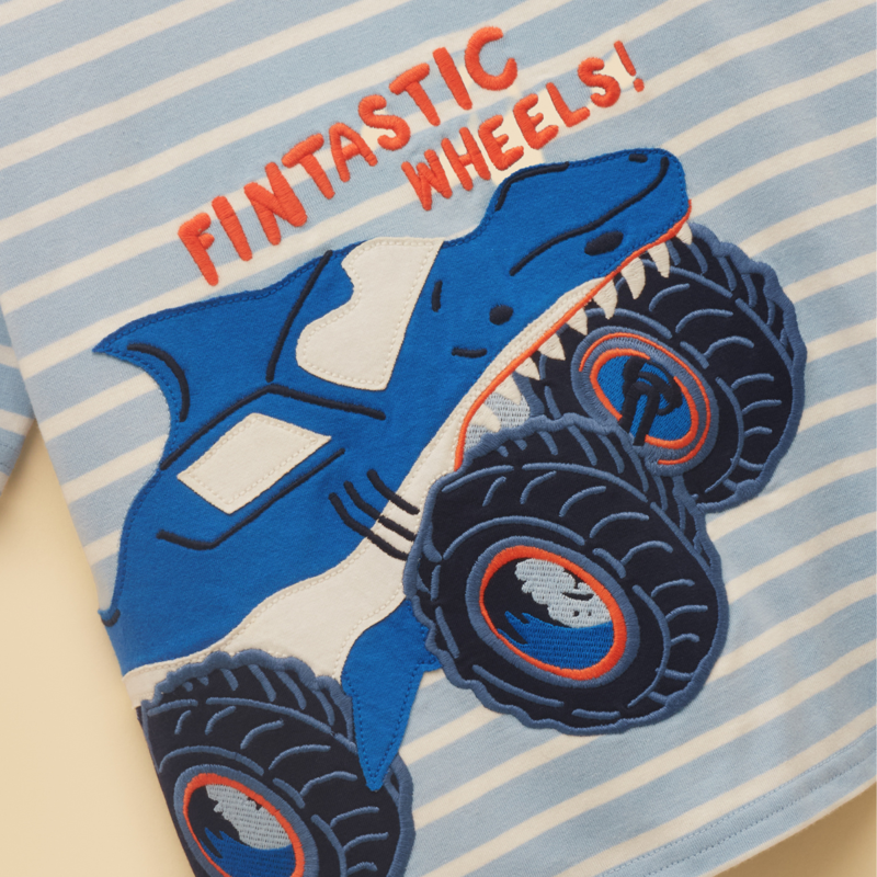 Joules Boys' Archie Applique Graphic T-Shirt - Blue/White-4