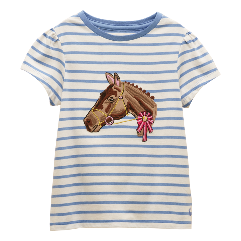 Joules Girls' Astra Applique Cotton T-Shirt - Blue Horse
