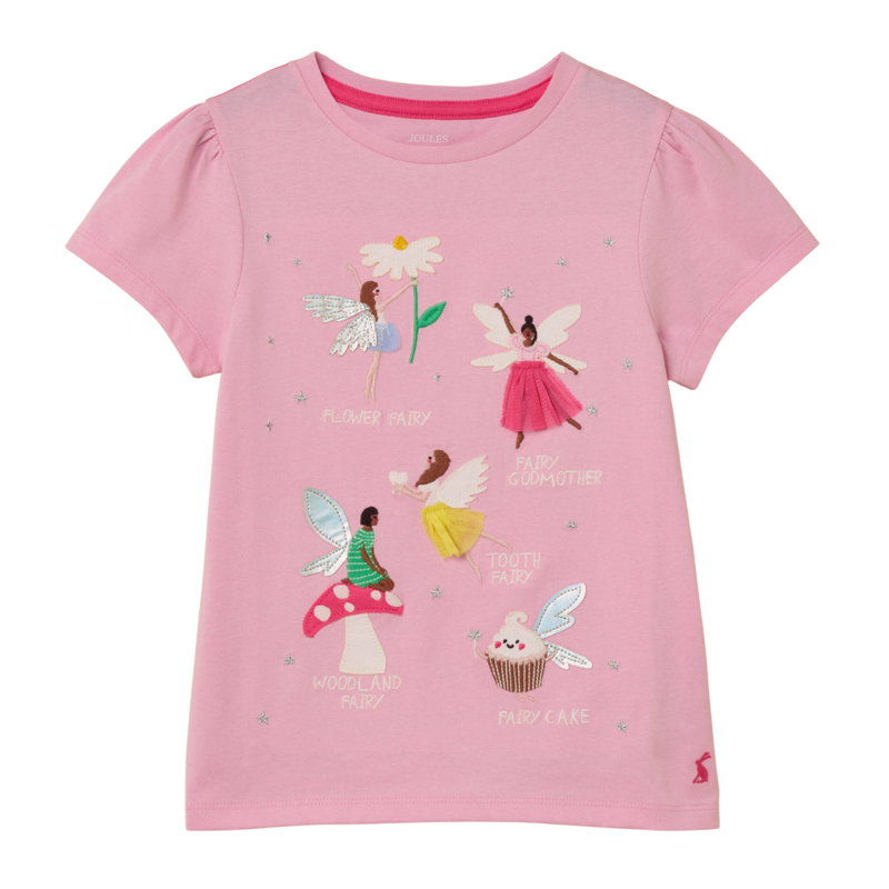 Joules Girls' Astra Applique Cotton T-Shirt - Pink
