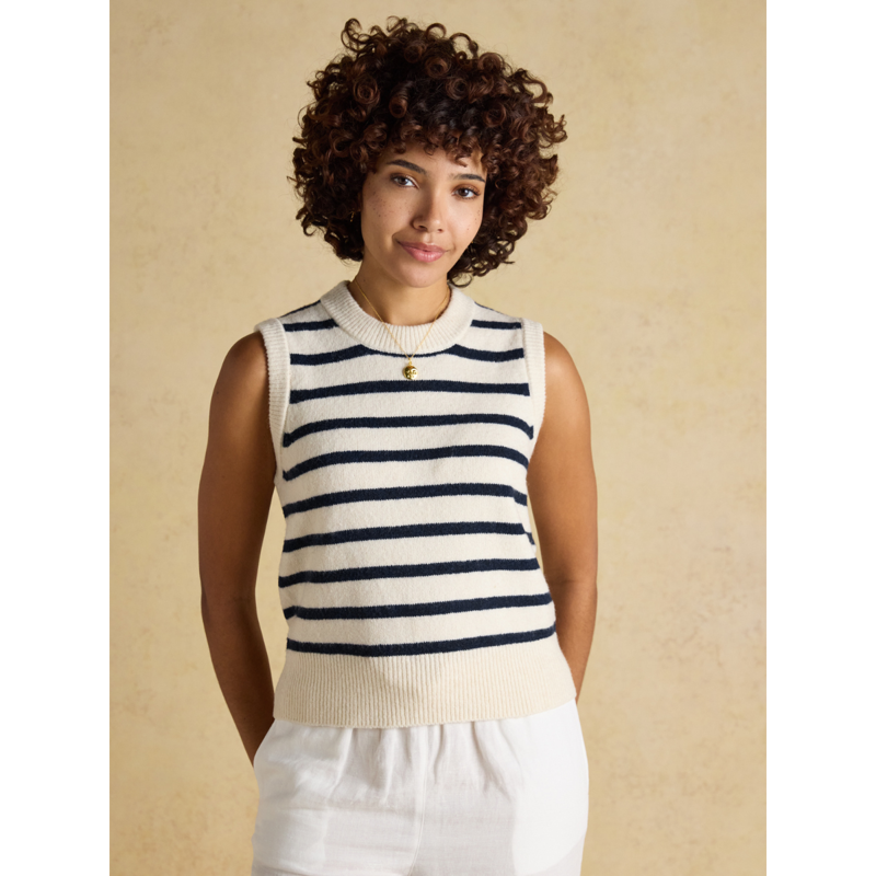 Joules Ladies Holly Knitted Vest - Cream/Navy-1