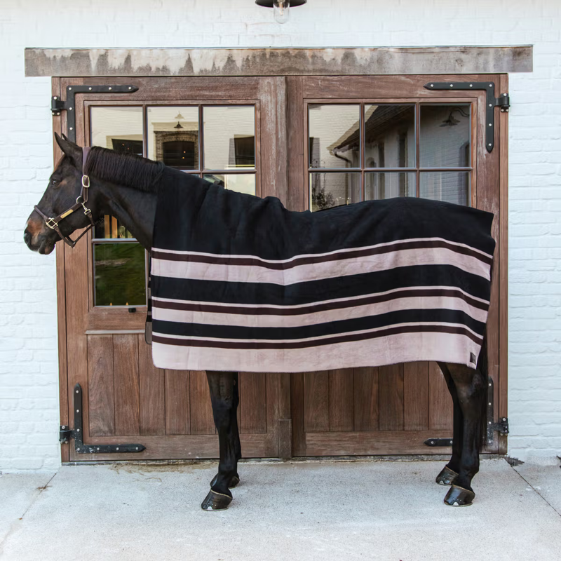 Kentucky Fleece Square Blanket Stripes - Beige/Brown