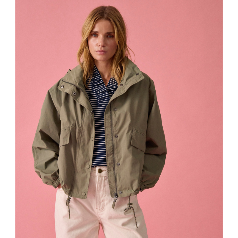 Joules Ladies Hove Waterproof Windbreaker Jacket - Khaki Green-7