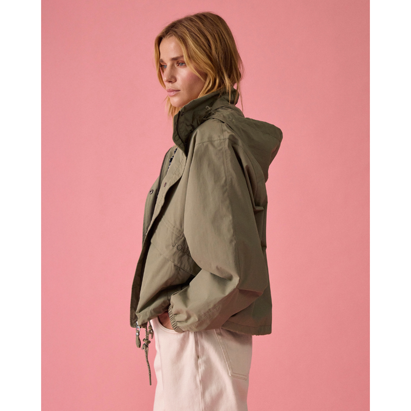 Joules Ladies Hove Waterproof Windbreaker Jacket - Khaki Green-11