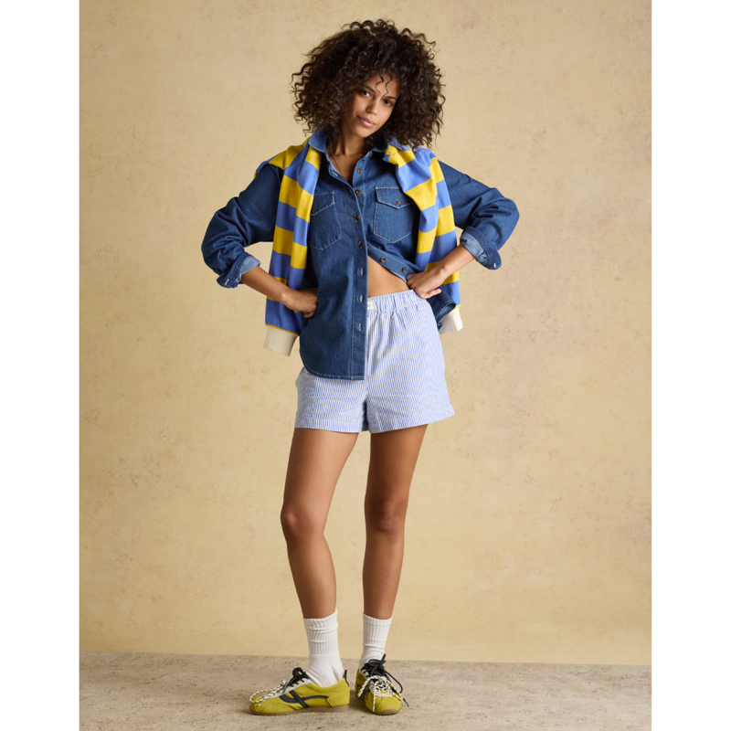 Joules Ladies Amara Pull On Cotton Shorts - Blue Stripe-4