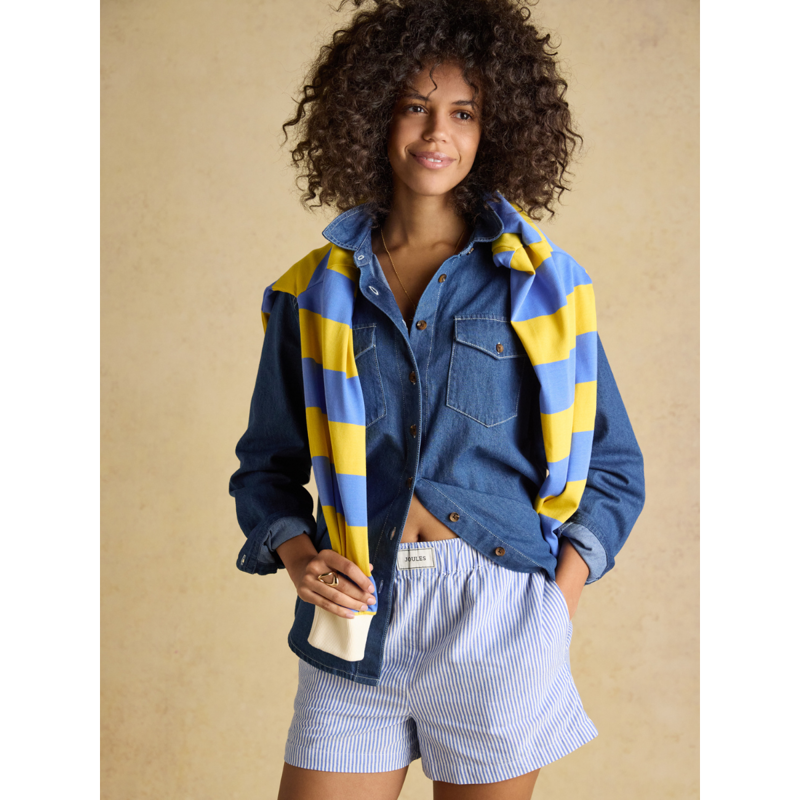 Joules Ladies Amara Pull On Cotton Shorts - Blue Stripe-8