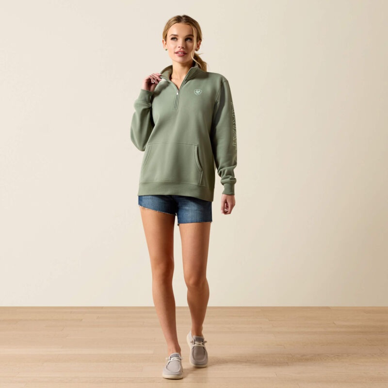 Ariat Women's Foundation Logo 1/2 Zip Sweatshirt - Sea Spray-3
