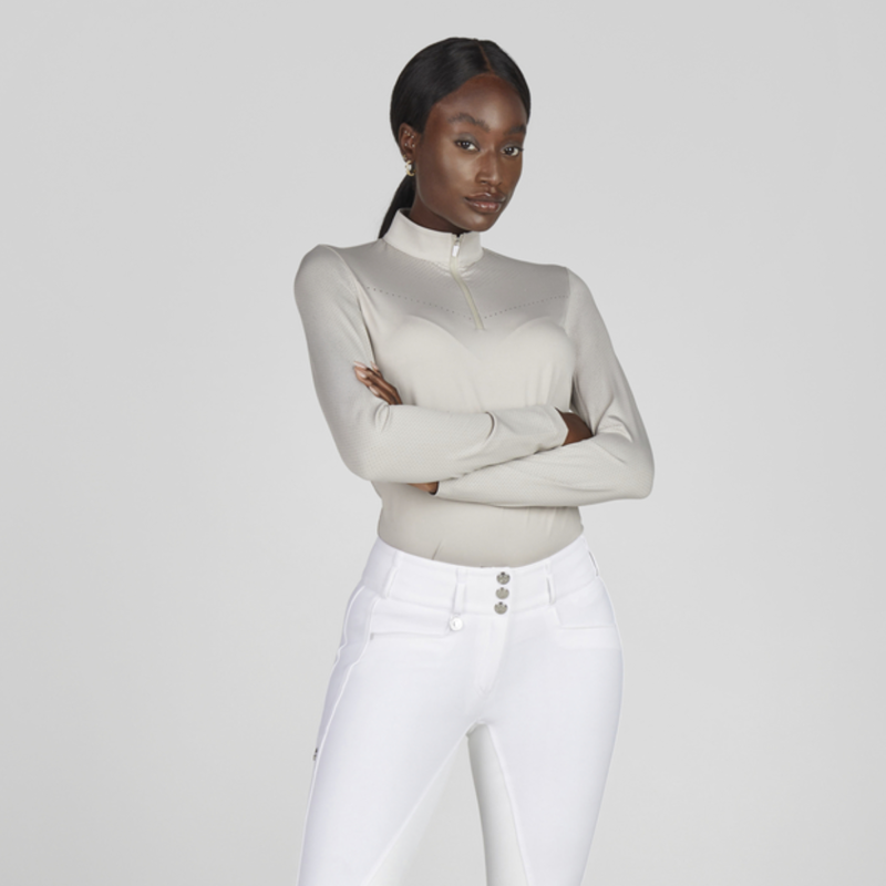 Pikeur Ladies Lasercut Long-Sleeve Show Shirt - Pearl Grey-5