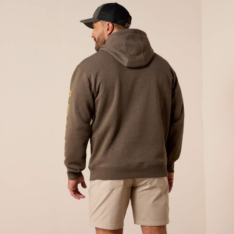 Ariat Men's Rebar Lightweight Logo Hoodie -  Brown Heather/Wood Thrush-1