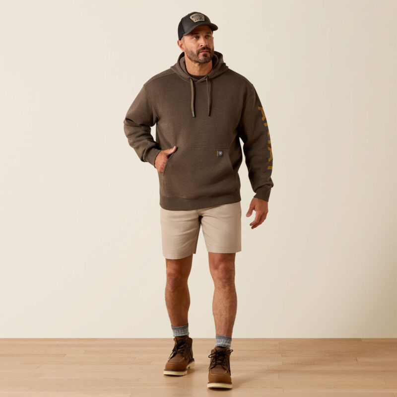 Ariat Men's Rebar Lightweight Logo Hoodie -  Brown Heather/Wood Thrush-3