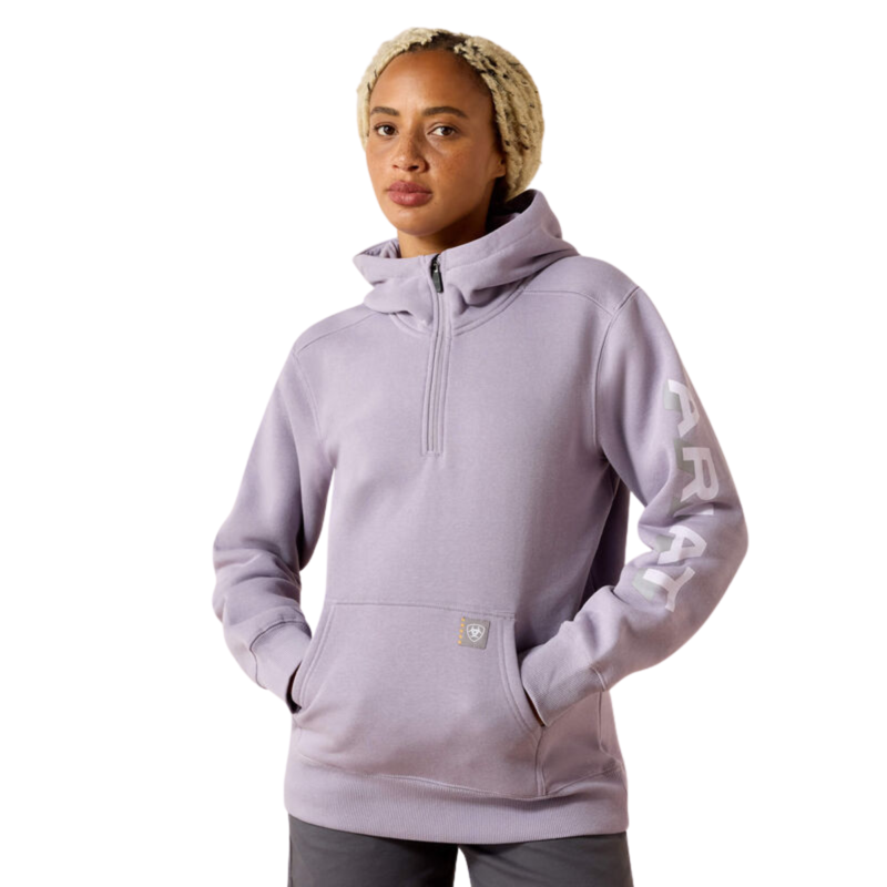 Ariat Women's Rebar Lightweight Logo 1/2 Zip Hoodie - Purple Ash/Thistle