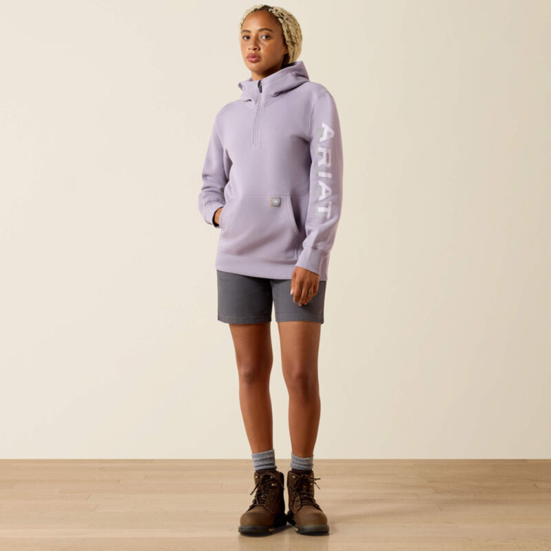 Ariat Women's Rebar Lightweight Logo 1/2 Zip Hoodie - Purple Ash/Thistle-4
