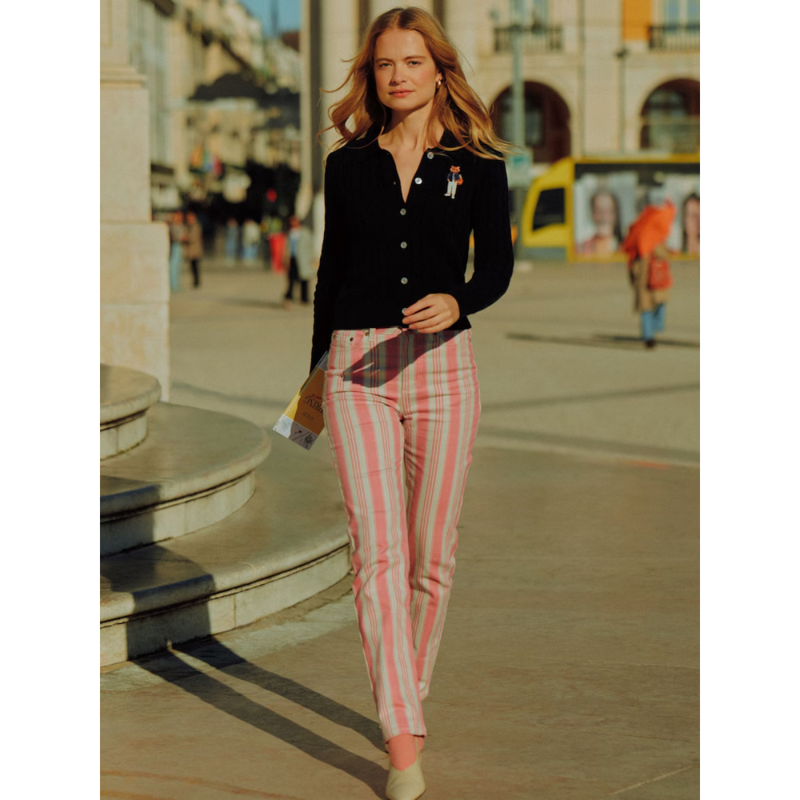 Joules Ladies Slim Straight Fit Jeans - Pink Stripe-4