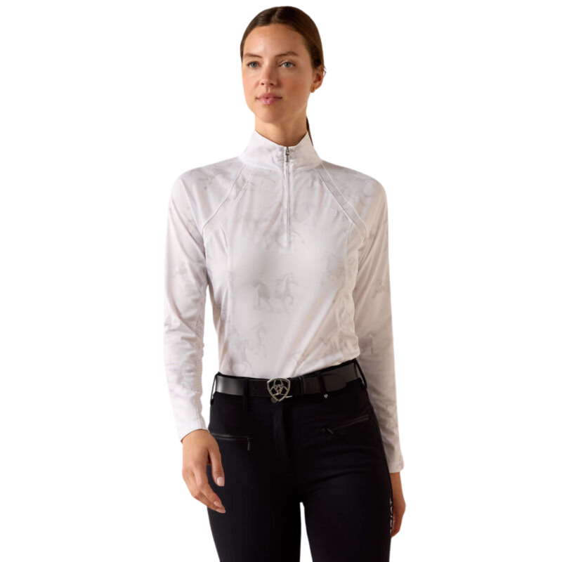 Ariat Women's Sunstopper 3.0 1/4 Zip Base Layer - White Mirage Print