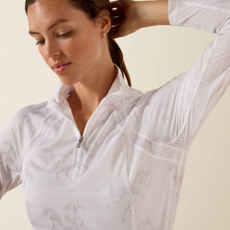 Ariat Women's Sunstopper 3.0 1/4 Zip Base Layer - White Mirage Print-3