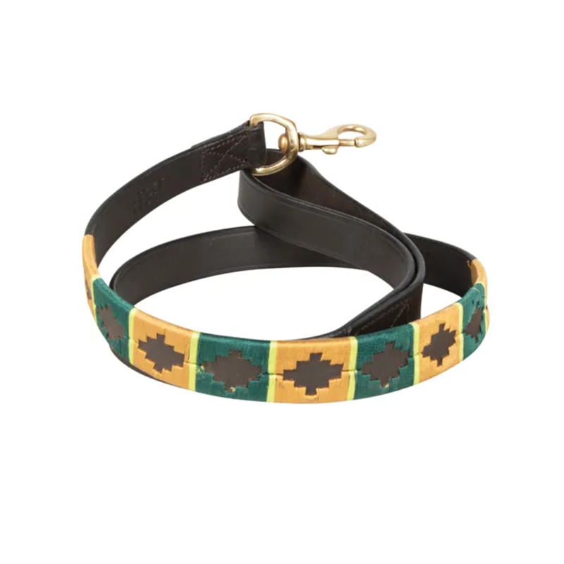 Benji And Flo Sublime Polo Leather Dog Lead - Green/Gold - 115cm
