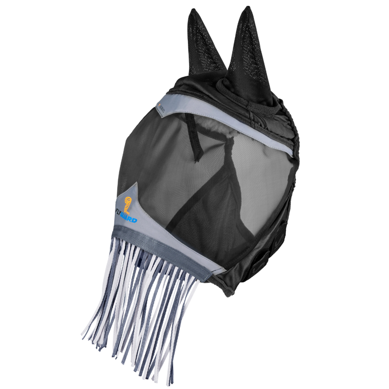 Shires Fine Mesh Fly Mask with Ears and Nose Fringe - Jet-1