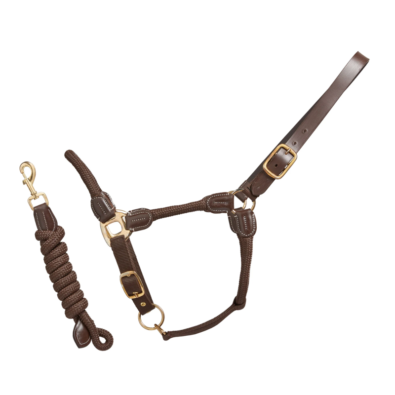 Cameo Rope Leather Headcollar and Leadrope - Chocolate Brown