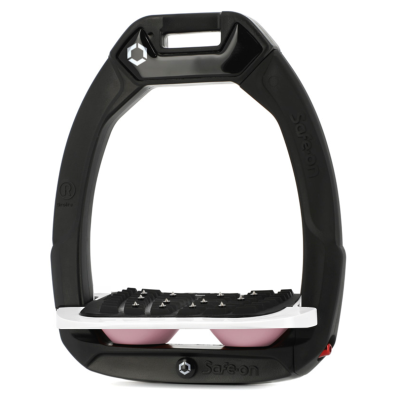 Flex-On Safe-On Inclined Ultra-Grip Stirrups - Black/White/Light Pink