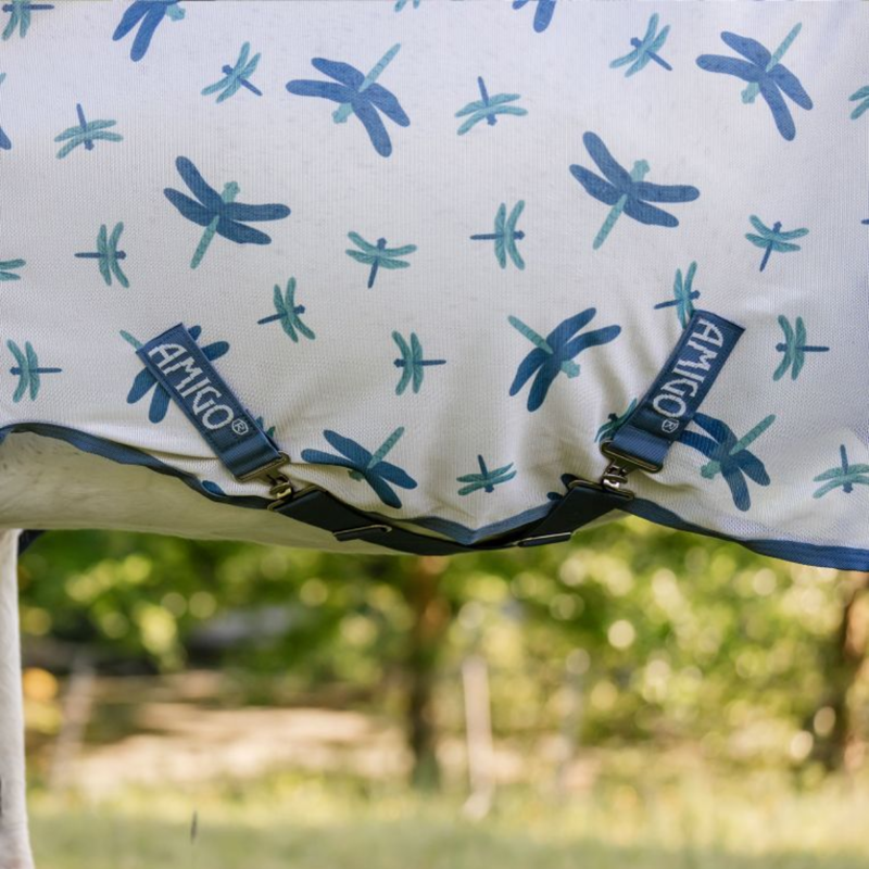 Horseware Amigo Bug Rug Plus Pony Fly Sheet - Dragonfly Print/Silver/Blue/Sage-2
