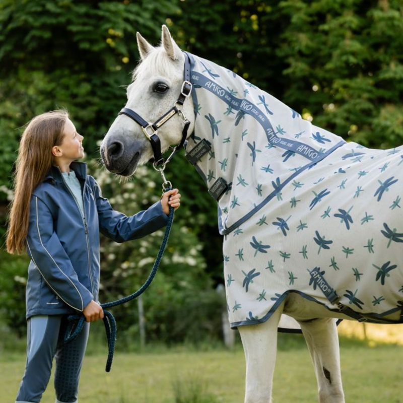 Horseware Amigo Bug Rug Plus Pony Fly Sheet - Dragonfly Print/Silver/Blue/Sage-5