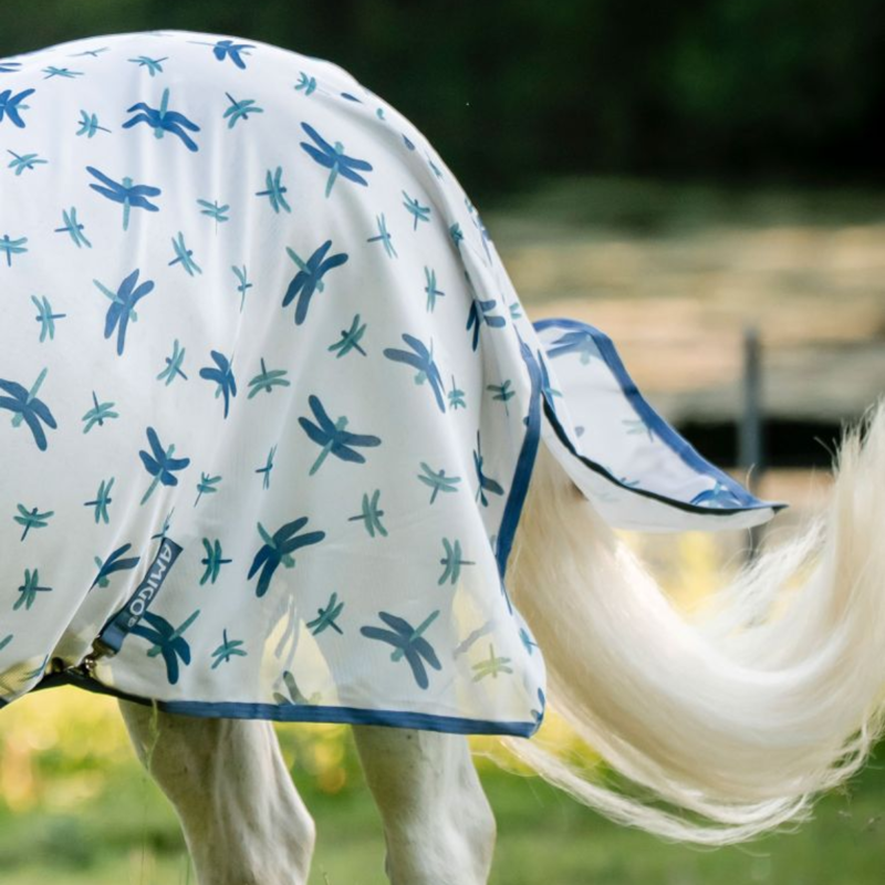 Horseware Amigo Bug Rug Plus Pony Fly Sheet - Dragonfly Print/Silver/Blue/Sage-3