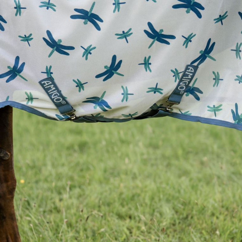 Horseware Amigo Bug Rug Fly Sheet - Dragonfly Print/Silver/Blue/Sage-3