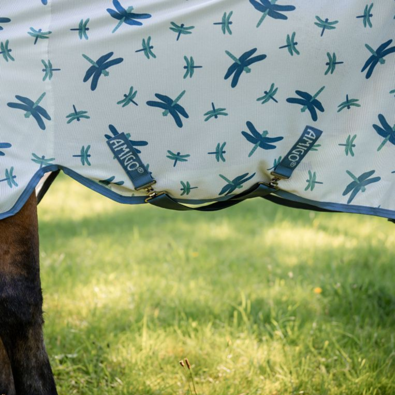 Horseware Amigo Bug Rug XL Plus Fly Sheet - Dragonfly Print/Silver/Blue/Sage-2