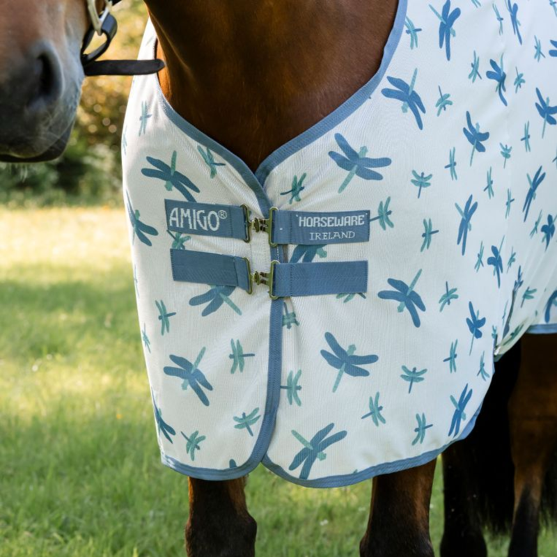 Horseware Amigo Bug Rug XL Plus Fly Sheet - Dragonfly Print/Silver/Blue/Sage-1