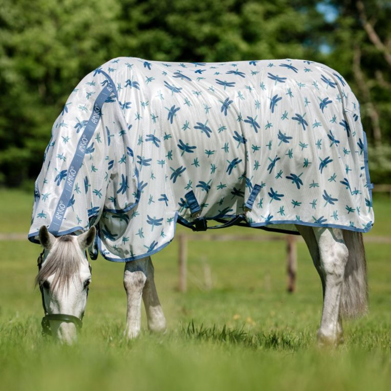 Horseware Amigo Integrated Fly Sheet - Dragonfly Print/Silver/Blue/Sage-1