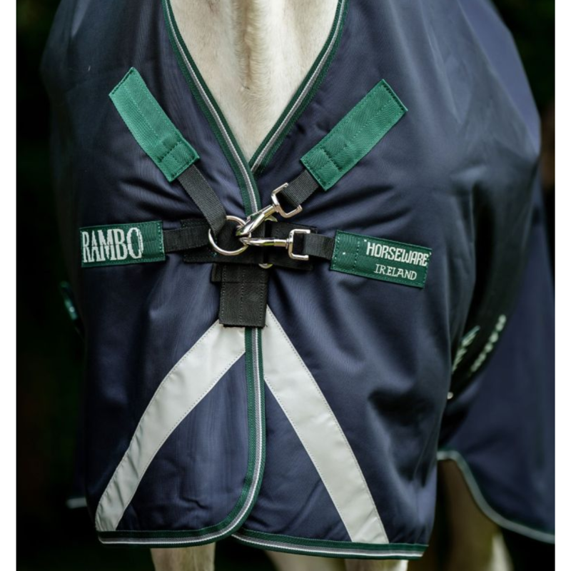 Horseware Rambo 1680D Wug Turnout 50g - Navy/Hunter Green/Silver-2