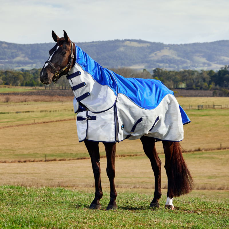 WeatherBeeta ComfiTec Duo Shield Detach-A-Neck Fly Rug - Blue/Silver/Navy
